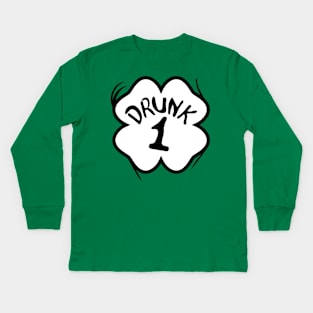 Drunk 1 St Pattys Day Green Tee Drinking Team Group Matching Kids Long Sleeve T-Shirt